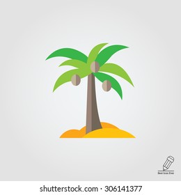 Icon of coconut palm tree on tropical island 