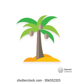 Icon of coconut palm tree on tropical island 