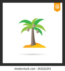 Icon of coconut palm tree on tropical island 