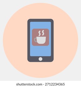 Icon coffee app. Coffee shop elements. Icon in color mate style.
