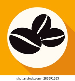 Icon Coffee beans on white circle with a long shadow