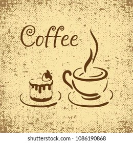 Icon of coffee and cake. Coffee background. Vector illustration

