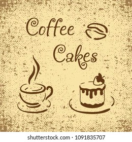 Icon of coffee and cake. Coffee background. Vector illustration

