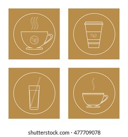 Icon coffee in a circle for design. White contour. Autumn set. Vector illustration.