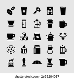 ícone coleção de café. pacote de ícones preenchidos e contornados