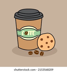 Icono del café con una galleta y un frijol sobre un fondo de café