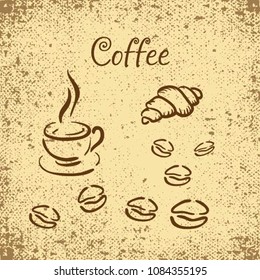Â  Icon of coffee and croissant. Coffee background. Vector illustration

