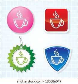 Icon of Coffee Cup on four different buttons. eps-10.