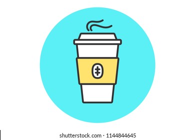 Icon of coffee cup. Icon of white coffee cup isolated on blue mint background. Vector Illustration