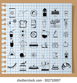 Icon Coffee Equipment Painted with striped black lines on notebook paper. In vector format.
