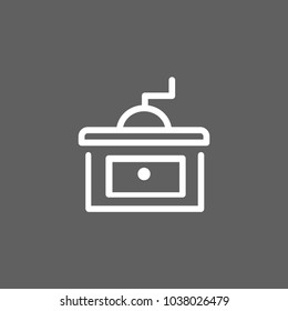 Icon of coffee grinder. Old-fashioned, bean, flavor. Kitchen appliance concept. Can be used for topics like coffee shop, aroma, brewed coffee