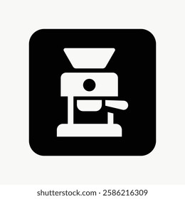 Icon of a coffee machine in black and white. Simple coffee machine design. Coffee machine symbol with a modern look. Perfect for coffee-related graphics. User interface icon vector.