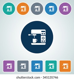 Icon of Coffee Machine in Multi Color Circle & Square Shape. Eps-10.
