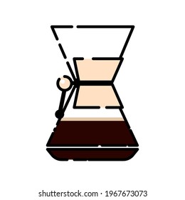 Icon coffee machine with coffee on white background. Chemex. Line art style, minimalism. For  site, banner, flyer, shop, menu.