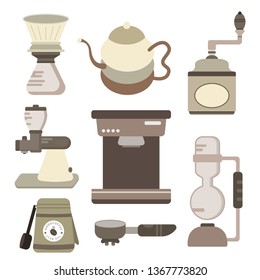 icon coffee maker set flat design cartoon concept. Enjoy fresh coffee. Vacuum coffee maker. Vector ,illustration.