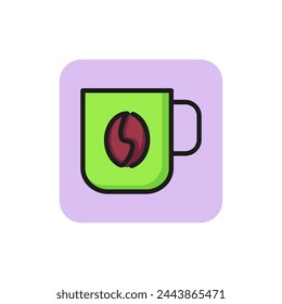 Icon of coffee mug with bean. Cup, drink, design. Cafeteria concept. Can be used for topics like coffee shop, breakfast, brewed coffee