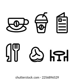 Icon coffee shop black outline set vector