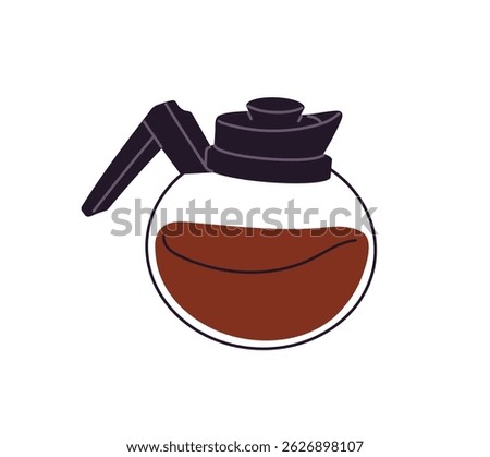 Icon of coffeepot with round shape. Glass coffee pot with hot beverage. Jug of drink in coffeehouse. Utensil for coffe making in coffeeshop. Flat isolated vector illustration on white background