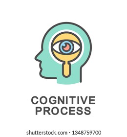 Icon cognitive process. The processes responsible for processing all the information we receive from the environment. The thin contour lines with color fills.