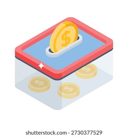 Icon of a coin being inserted into a donation box, symbolizing online payment and charity.