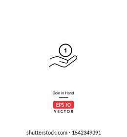 Icon coin in hand illustration with line style, isolated on white background. EPS10 - Vector