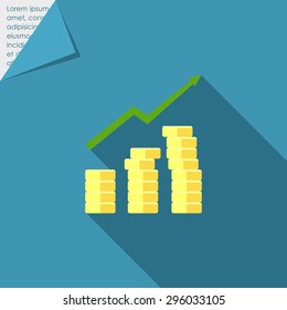 Icon of coin stacks and growing graph