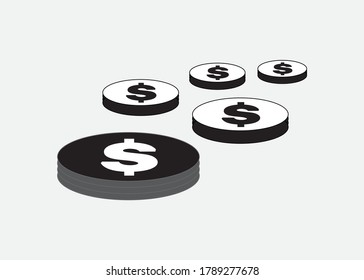 icon coin symbol vector design, dollars, money, isolated on white background.