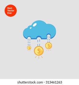 Icon of coins with dollar sign falling from cloud