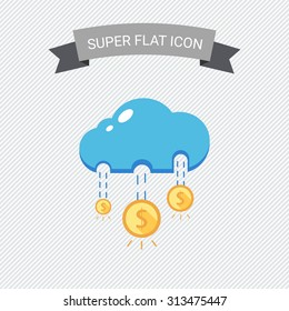 Icon of coins with dollar sign falling from cloud