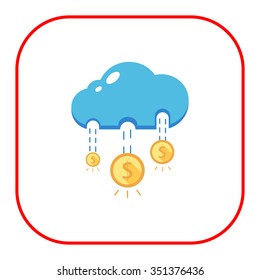 Icon of coins with dollar sign falling from cloud