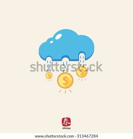 Icon of coins with dollar sign falling from cloud