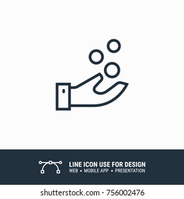 Icon coins falling on hand graphic design single icon vector illustration