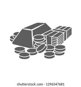 icon coins, money and gold bar. can be use for web
