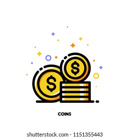 Icon of coins stack for money concept. Flat filled outline style. Pixel perfect 64x64. Editable stroke