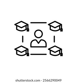 
icon collaboration,Graphic of four graduation caps symbolizing mentorship or networking. Suitable for educational designs, career counseling materials, and professional development content.
