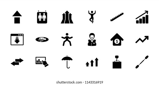Up icon. collection of 18 up filled icons such as stairs, casino boy, hook with cargo, fried egg and bacon, house sale, graph. editable up icons for web and mobile.