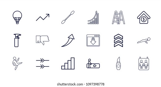 Up icon. collection of 18 up outline icons such as escalator, spray bottle, house sale, stair, graph, air balloon, arrow, elevator. editable up icons for web and mobile.