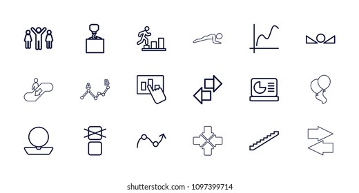 Up icon. collection of 18 up outline icons such as stairs, powder, hook with cargo, graph, cargo only in box allowed, arrow. editable up icons for web and mobile.