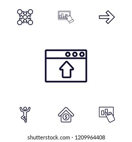 Up icon. collection of 7 up outline icons such as roundelay, man doing exercises, hand on graph, window browser upload, forward. editable up icons for web and mobile.