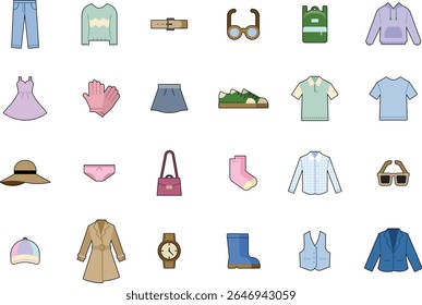 Icon Collection of clothing items and fashion accessories