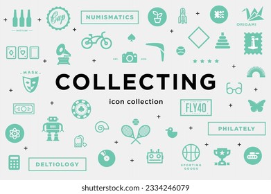 icon collection of collectables. hobby	