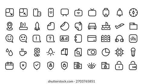 Icon Collection Essential UI Icon Set. Minimal Line Style Web and App Interface Icons. Line Outline black symbol.