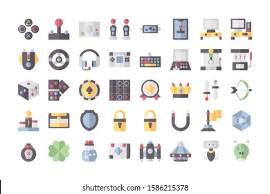 Icon collection of  Games in flat style. vector illustration and editable stroke. Isolated on white background.