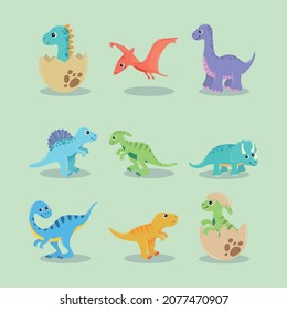 icon collection little dinosaurs cartoon