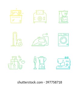  Icon collection made in line style with household and utensils. Kitchen and house equipment vector line collection. Concept for infographic, banner design or web page. 