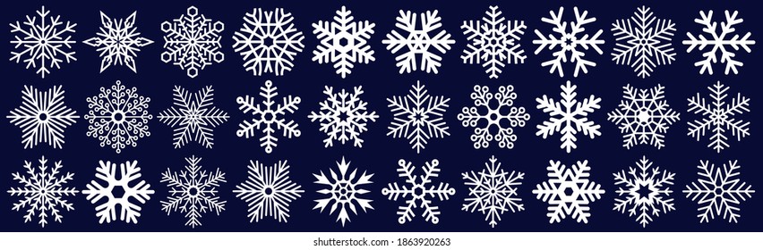 Icon collection of many different snowflakes - Vector illustration