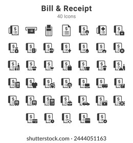 icon collection on bill and receipt