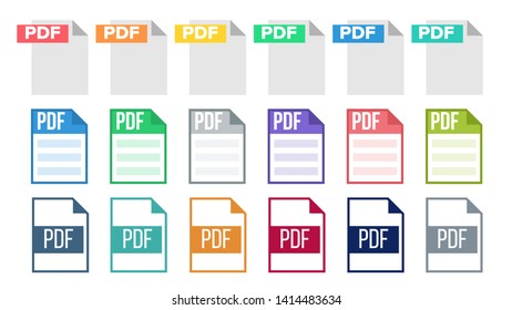 Icon Collection Of Pdf Document File Set Vector. Concept With Different Color And Design Of Pdf Type Extension With Label Sign Symbol Information Format. Universal Template Flat Illustration