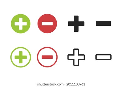 Icon collection of plus, minus. Set of isolated add, subtract buttons. Flat, simple, line, modern symbol design for web, app, and UI. Vector illustration