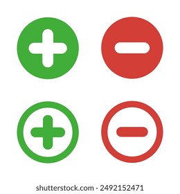 Icon collection of plus, minus. Set of isolated add, subtract buttons. Flat, simple, line, modern symbol design for web, app, and UI. Vector illustration